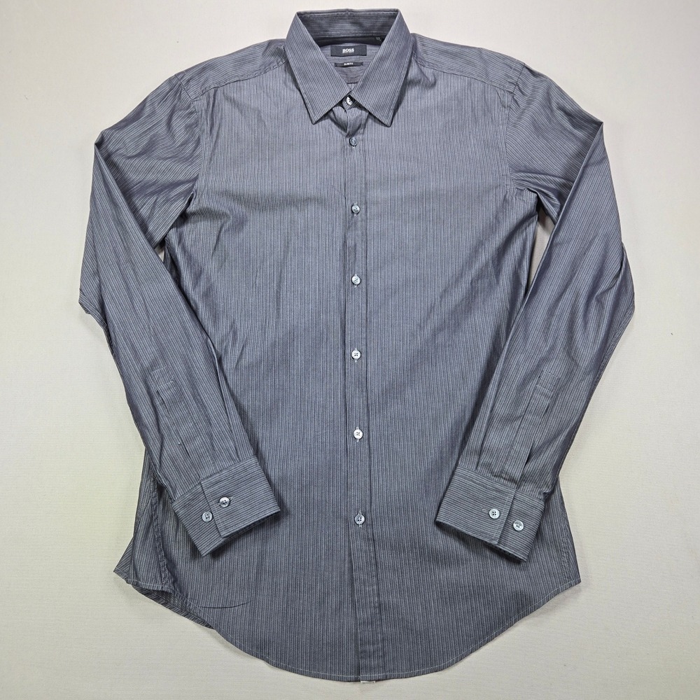 Hugo Boss Dress Shirt Slim Fit Micro-Stripe Grey Mens 15.5 39